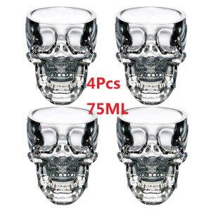 3 Sizes Creativity Glass Skull Head Cups Vodka-shot Whiskey Wine Drinking Bottle Decanter Crystal Bottle Drinkware Bar Tools - 4pcs Glass