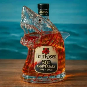Jaws 50th Anniversary Whiskey Bottle Transparent Engraved Shark Glass Whiskey Decanter Gift For Whisky Lover Men Dad Husband