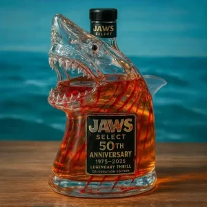 Jaws 50th Anniversary Whiskey Bottle Transparent Engraved Shark Glass Whiskey Decanter Gift For Whisky Lover Men Dad Husband - C