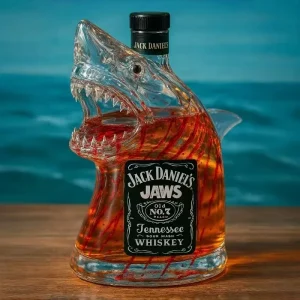 Jaws 50th Anniversary Whiskey Bottle Transparent Engraved Shark Glass Whiskey Decanter Gift For Whisky Lover Men Dad Husband - A