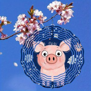 Cute Pink Pig Wind Chime – Dynamic Garden Sculpture & Indoor/Outdoor Decor (Tegooe)