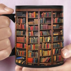 3D Bookshelf Ceramic Coffee Mug, 11oz Library Book Shelf Design Tea Cup, Microwave & Dishwasher Safe Gift for Readers