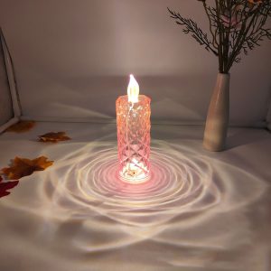 Romantic Rose Pattern Projection LED Flameless Candle Lamp | Safe Battery Operated Night Light for Home Wedding Birthday Party Decor