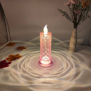 Romantic Rose Pattern Projection LED Flameless Candle Lamp | Safe Battery Operated Night Light for Home Wedding Birthday Party Decor