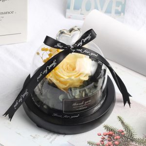 DuHouse Forever Roses Preserved Real Flowers in Glass Dome | Eternal Flower Gift for Her Valentine's Day Anniversary Birthday