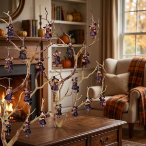 12Pcs Halloween Christmas Wooden Witch Pendants, Medieval Style Hanging Decorations for Holiday Party and Home Decor, Festive Gift Supplies