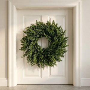 Christmas Artificial Wreath, Lightweight Evergreen Pine Wreath for Indoor Outdoor Holiday Xmas Decor, Easy to Maintain